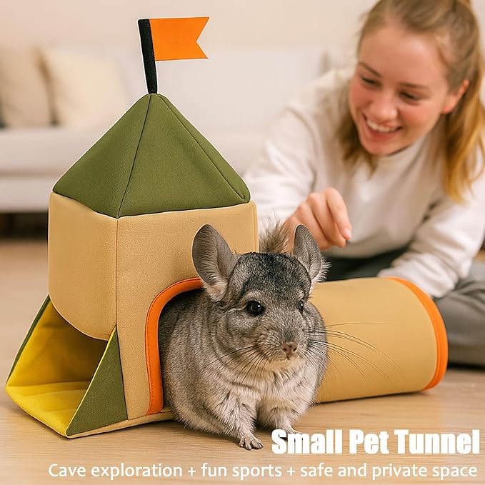 Guinea Pig Hideout Tunnel, Castle Toy Play Tube for Small Pets, 3 Cave House for Bunny Rabbit Hamster Ferret Chinchilla Rat Hedgehog