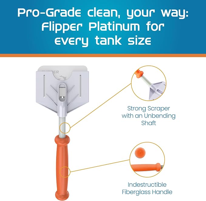 FLIPPER Platinum Stubby Hand Algae Scraper – Aquarium Glass & Acrylic Cleaner with Precision Scraper Blade, Fish Tank Cleaning Tool for Freshwater & Saltwater Aquariums (10” Rigid Shaft)