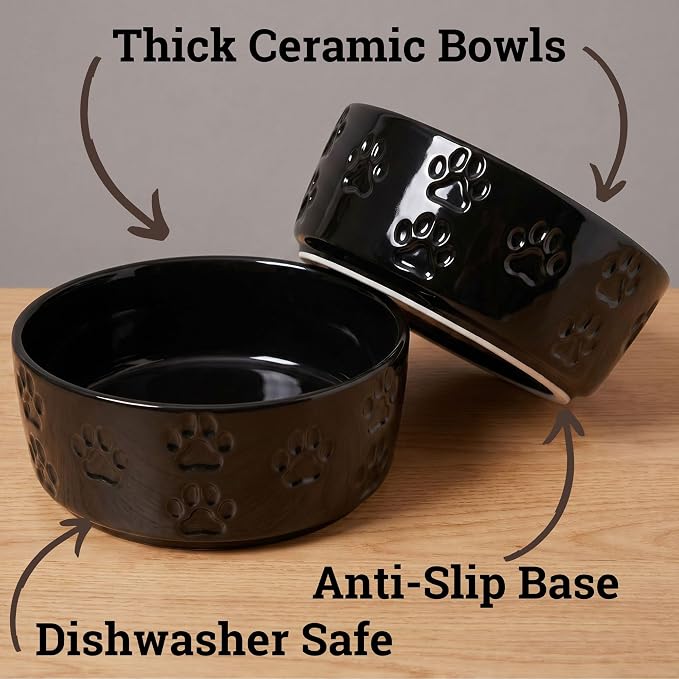 Ceramic Dog Bowl Set of 2 with Anti-Skid Base - 5" Wide x 2" Tall Ceramic Dog Bowls for Small Dogs - 2 Cup Capacity Food and Water Bowls for Dogs - Rubber Bottom Pet Bowl Set of 2 for Small Pets