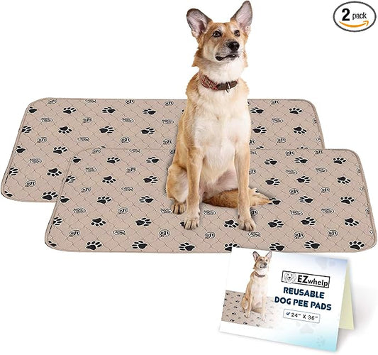EZwhelp Reusable Dog Pee Pads, Washable Waterproof Mats for Potty Training or Whelping Pads, Puppy Pad with Rounded Corners, 24x36 Inch, 2 Pack