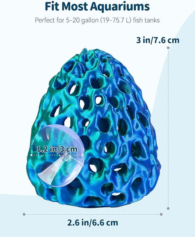 Uniclife Shrimp Cave, Shrimp Hides for Aquarium, Realistic Plastic Aquarium Coral Rock Decorations with Suction Cup, Betta Hideout Tank Accessories for Fish Tank Decor, Blue-to-Green Gradient