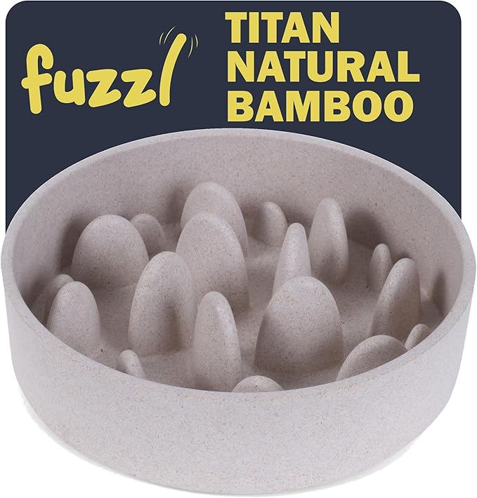 Fuzzl Titan Bamboo Slow Feeder Dog Bowl Large with Ultra Grip Rubber Base Pet Bowl 8 Inch