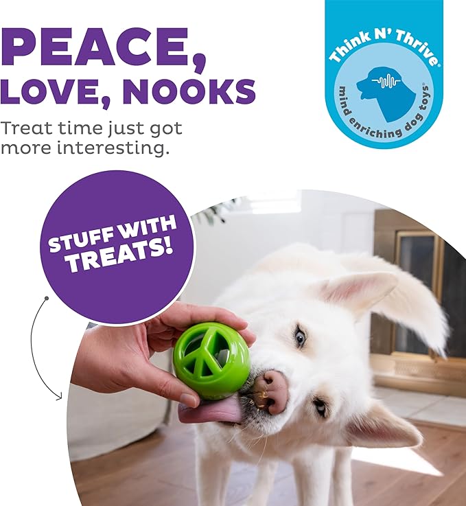 Outward Hound Nooks Peace Interactive Durable Treat-Dispensing Dog Toy, Stuffable Puzzle Ball for Solo Play or Pair with Large Snoop, Mint-Scented, No BPA