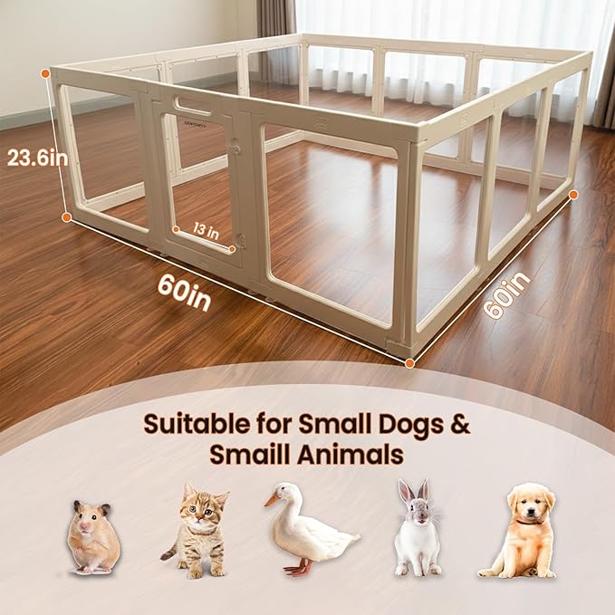 Transparent Indoor Dog Playpen with Safety Lock, Indoor Dog Fence for Small & Medium Pets | Secure, Stylish, Easy Clean Play Pen for Dogs & Pets with Scratch Resistant Panels (White, 12 Panels)