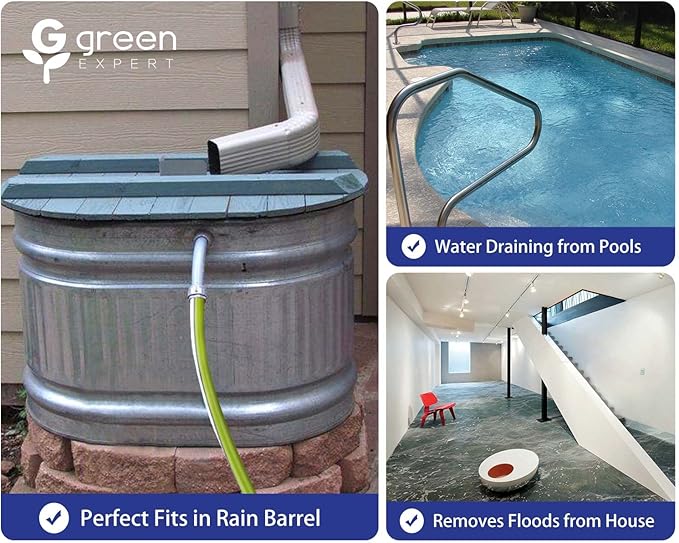 Green Expert 1/3HP Submersible Sump Pump with Unique Flow Sensor Switch Last-inch Water Drainage for Flooded Basement Backyard Pool Hot Tub Rain Barrel Easy to Use Backup Drain Pump 25-Foot Power Cord