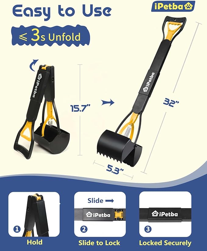 32 inch Pooper Scooper for Large Dogs – Long Handle Dog Poop Scooper for Yard, No Bending Save Back, Ease of Pickup, Grass Friendly, Sturdiness