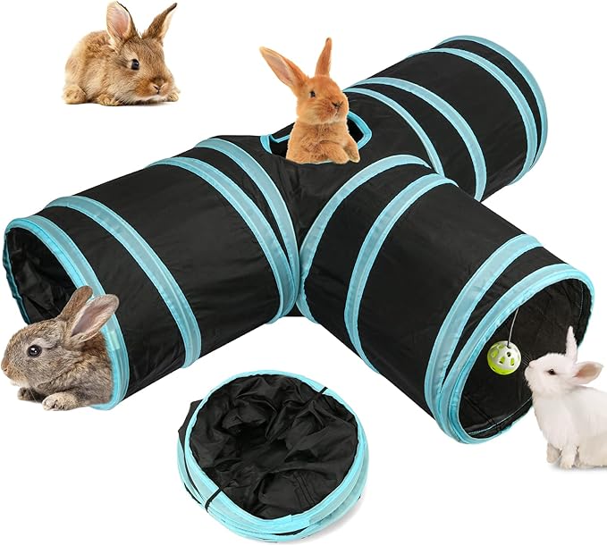 BWOGUE Bunny Tunnels & Tubes Collapsible 3 Way Bunnys Hideout Small Animal Activity Tunnel Toys for Dwarf Rabbits Guinea Pigs Kitty