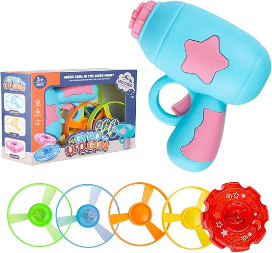Berry President Flying Saucer Toy, Flying Disc Launch Playset with Rotating Flash Light, Indoor Outdoor Twist Shoot Toy for Kids Aged 3 Years Old & Up (SkyBlue)
