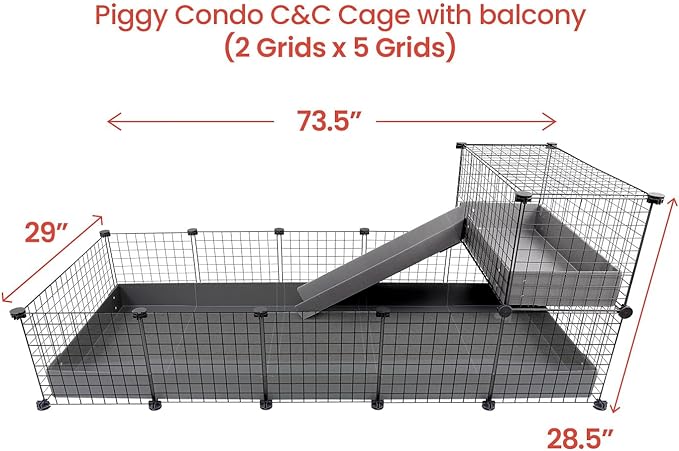 GuineaDad Piggy Condo – Premium C&C Cage with Balcony & Ramp for Guinea Pigs & Small Animals with Coroplast Base | Acrylic and C&C Grids for Small Pets (C&C Grids, XL (29" x 73.5" x 28.5"))