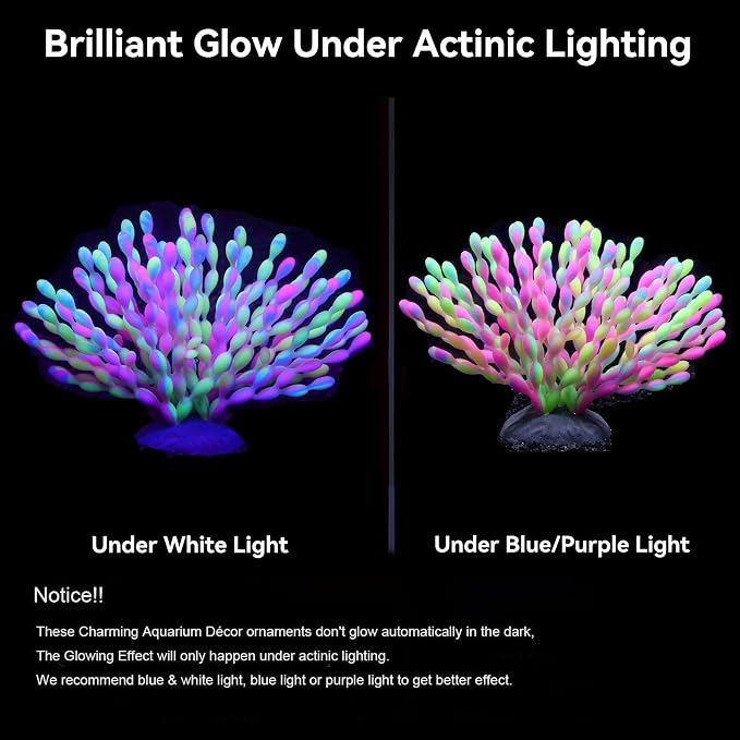 ZtohPyo Glow in the Dark Aquarium Decor, Safe Soft Silicone Fluorescent Fish Tank Decorations Artificial Sea Grapes for Fish Tank Landscape Decoration, 7.09" D x 4.72" H