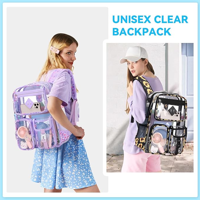 PIG PIG GIRL Clear Backpack for School,Heavy Duty PVC Transparent Bookbag for Girls Stadium Approved See Through Backpack