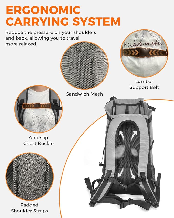 Dog Backpack Carrier for Small Dogs - 4-Layer Protection, Under 24 lb, Waterproof, Adjustable Dog Hiking Backpack with Storage Pockets, Reflective Strips, Non-Slip Handle for Travel - Grey