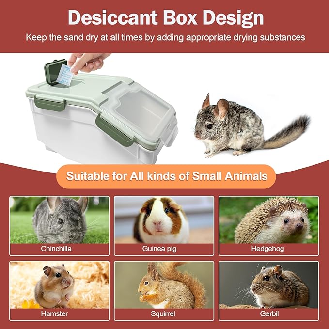 Large Chinchilla Sand Bath Container Kit Plastic Chinchillas Dust Bath House with Sand Cup and Sand Shovel Hamster Shower Room for Hedgehog Guinea Pig Squirrel and Other Small Animals(Green)