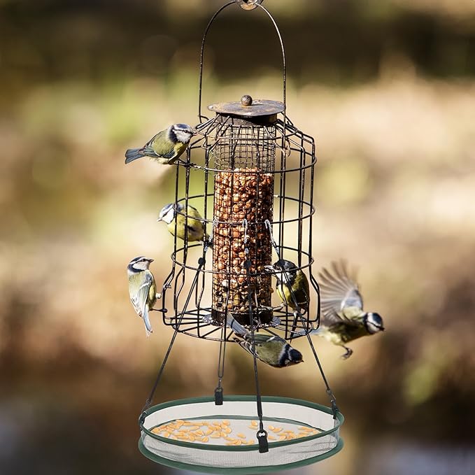 FoldTier 1 Pieces Universal Wild Bird Seed Catcher Hanging Hoop Platform Bird Seed Catcher Tray for Hummingbird Feeders Bee Feeder Outdoor Garden Accessories (16 Inch)