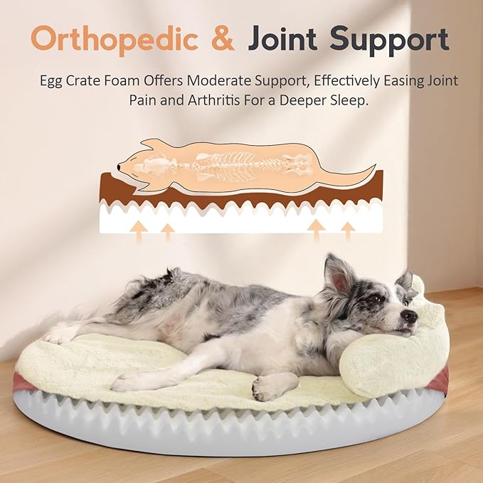 Large Dog Bed Orthopedic Dog Beds for Jumbo Large Dogs with Washable Removable Cover Waterproof Pet Beds with Pillow-Beige and Pink