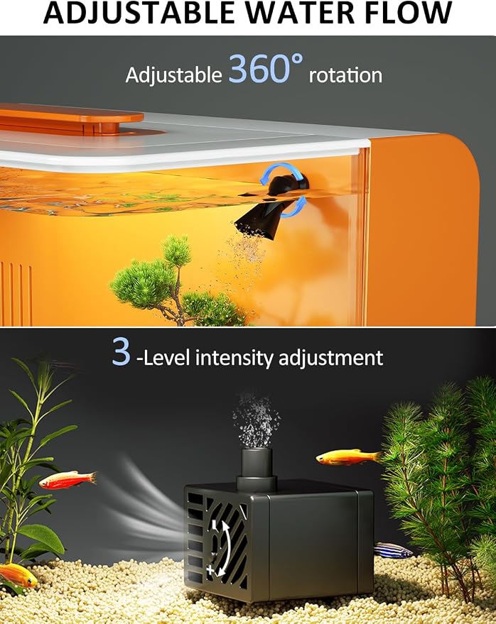 Betta Fish Tank Kit 2.5 Gallon with Heater Hidden Filtration Light Acrylic | Dry-wet Separation Filtration, Self-cleaning, Ultra-quiet, 3 Color Light, 10 Brightness, Adjustable Water Flow, Round Corner