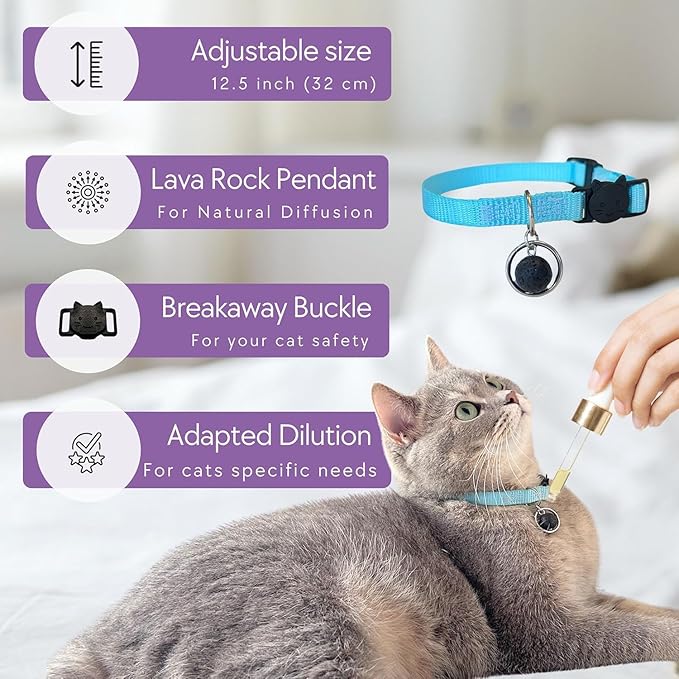 Natural Collar Anti Anxiety for Cats, Calming Collar for Indoor Cats, Stress and Anxiety Relief, Breakaway, Vet-Approved with Essential Oils (Lavender)