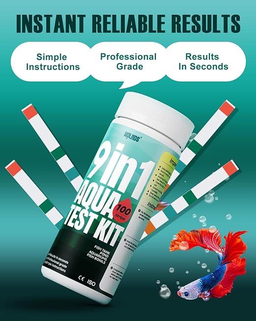 Aquarium Test Strips - 9-in-1 Aquarium Water Test Kit: Fish Tank Testing Kit for Freshwater & Saltwater, 100 Strips,Fast & Accurate Ammonia, pH, Hardness, & More,Lead Water Test Kit