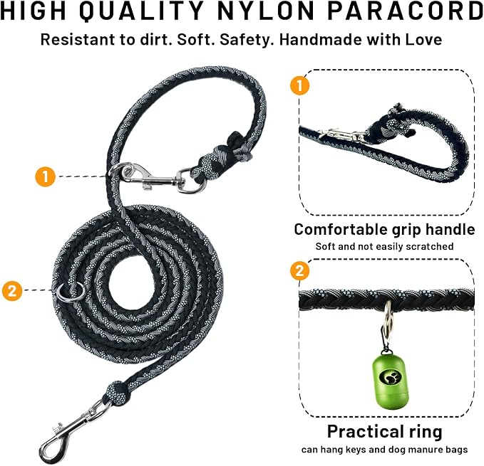 Paracord Dog Collar, Adjustable Soft Nylon Pet Collars for Medium Large Dogs(19"-23"), Stylish Pet Gear for Boys, XL(Set of 1, Black Skull Collar+Leash)