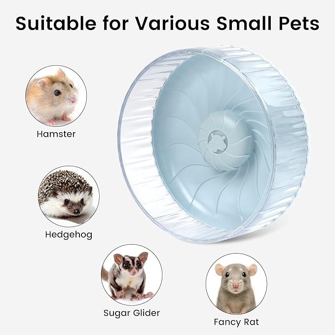 Silent Hamster Wheel, 8in Hamster Wheel No Stand, Double-Bearing Quiet Spinner for Syrian Hamsters, Hedgehogs, Mice & Small Pets, Blue