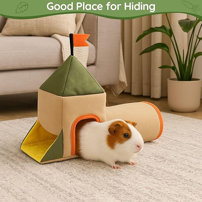 Guinea Pig Hideout Tunnel, Castle Toy Play Tube for Small Pets, 3 Cave House for Bunny Rabbit Hamster Ferret Chinchilla Rat Hedgehog