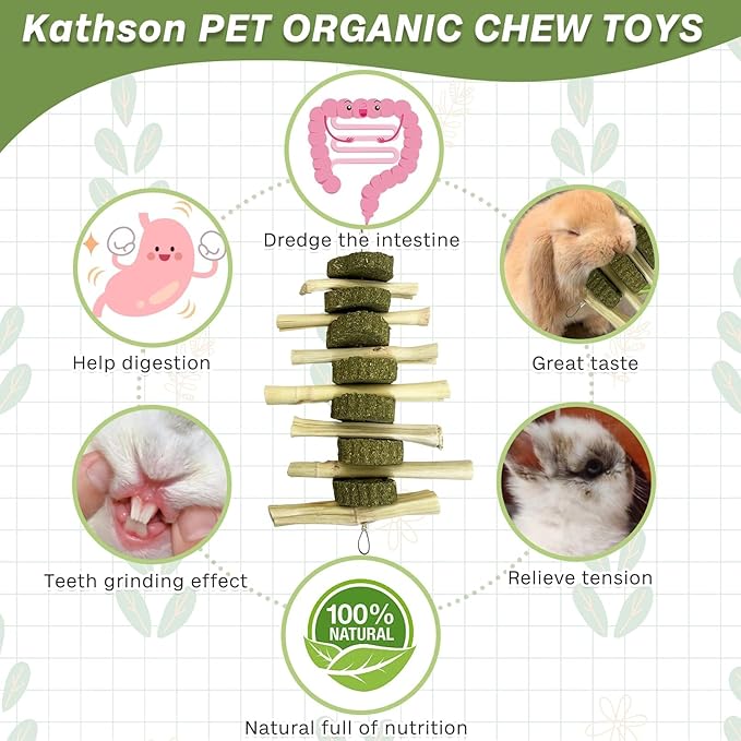 kathson Rabbit Treats Bunny Chew Toys for Teeth Grinding, Organic Bamboo Sticks Natural Guinea Pig Enrichment Toys for Small Animals Hamster Chinchilla 4 Pack