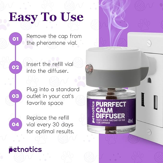 Purrfect Cat Calming Diffuser | Stress Relief for Pets | Multi Cat Calming Pheromone Diffuser | Soothing Pheromone Technology | Long-Lasting Effect for up to 30 Days