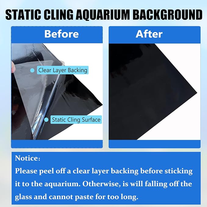 XCNO Aquarium Background Static Cling Black Fish Tank Background Wallpaper Fish Tank Backdrop Vinyl Aquarium Poster Background 28 x 12 in | Glue-Free, Thickened Waterproof Vinyl, Total Light Blockout, Makes Fish Colors Pop, Easy to Install and Remove, ...