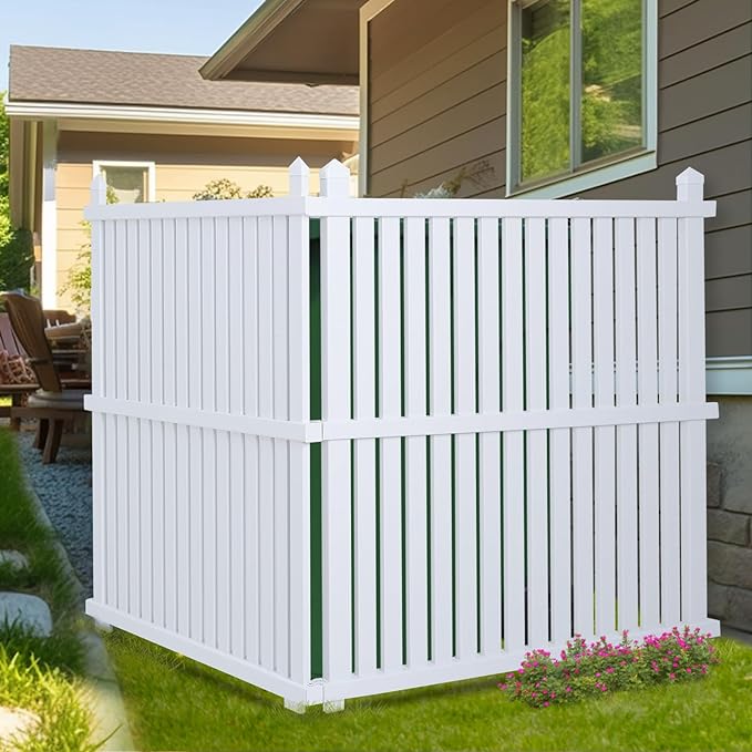Classic White Vinyl PVC Air Conditioner & Trash Can Fence, 2 Panels, 50" W x 50" H, Easy to Install, All-Weather Durable, HOA Compliant, Privacy & Security