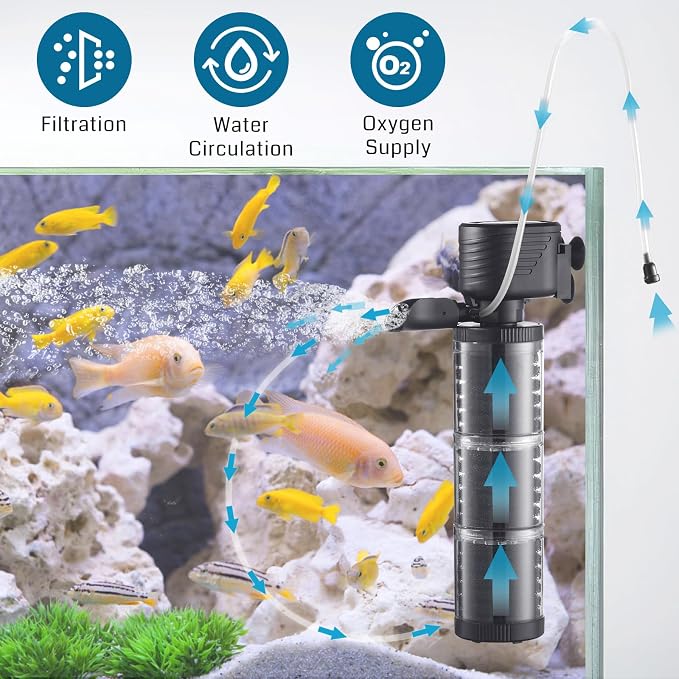 XpertMatic 3 Stages 475 GPH Aquarium Filter for Up to 120 Gallon Fish Tank | Submersible Internal Fish Tank Filter with Water Pump, Power Filter for Fish Tank, Pond