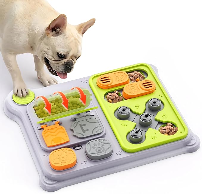Dog Puzzle Toy Slow Feeder, Interactive Dog Toys for IQ Training & Mental Stimulation, ABS Easy Clean Detachable Tray Non-Slip Base, Enrichment Toys for Dogs, Green