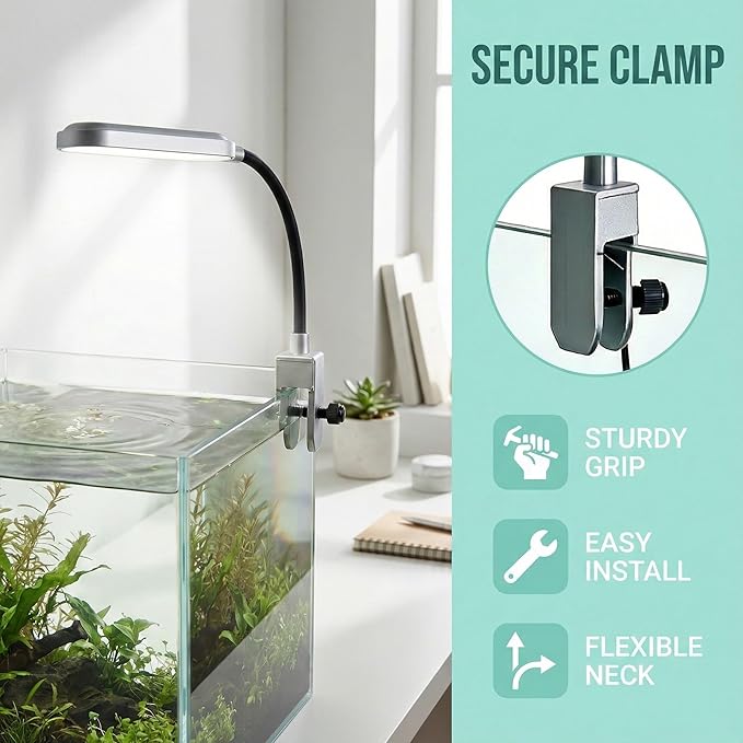 Slim Clip-On Aquarium Light 360° Adjustable LED Fish Tank Light for 1-5 Gallon Tanks, Enhances Fish Colors and Supports Low-Light Plants