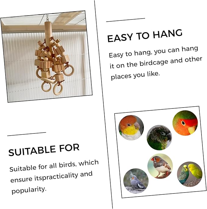 Parrot Chewing Wooden Blocks Bird Chew Activity for Medium and Large Parrots - Natural Wooden Bird Toys for Parakeet, Conures, Cockatiels, African Greys, Cockatoos, Amazon Parrots, Quakers