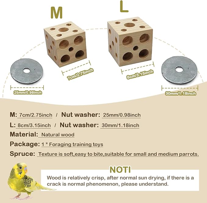 QBLEEV Bird Wooden Block Chew Toy, Parrot Tabletop Puzzle, Small Animal Shredding & Biting Wood Teething Toy for Hamster, Cockatiels, Conures & Budgie