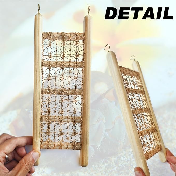 Hermit Crab Climbing Straight Ladder Wooden and Rope Hermit Crab Climbing Wall Hermit Crab Climbing Toys Small Animal Cage Accessories for Bird Parrot Lizard Chameleon Reptile