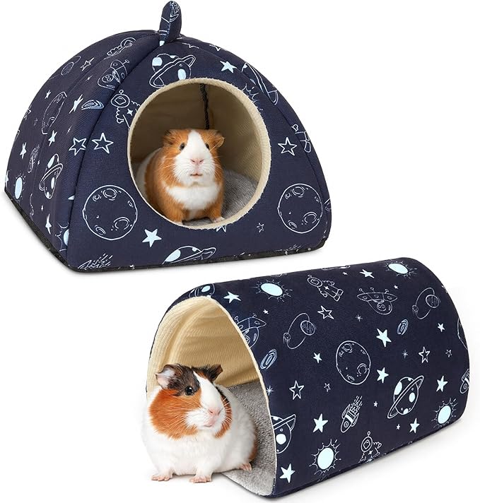 Bienbee Guinea Pig Hideout, Washable Guinea Pig Tunnel Set, 2 Pack Guinea Pigs Toys Guinea Pigs Cage Accessories for Small Animal Mouse Hamster Hedgehogs Rats,Navy Blue Universe