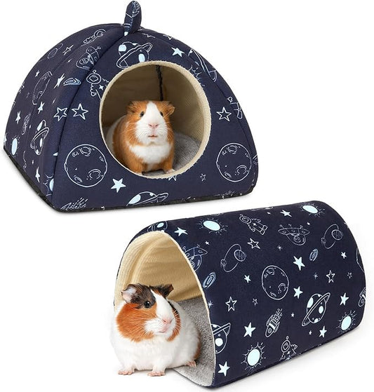 Bienbee Guinea Pig Hideout, Washable Guinea Pig Tunnel Set, 2 Pack Guinea Pigs Toys Guinea Pigs Cage Accessories for Small Animal Mouse Hamster Hedgehogs Rats,Navy Blue Universe