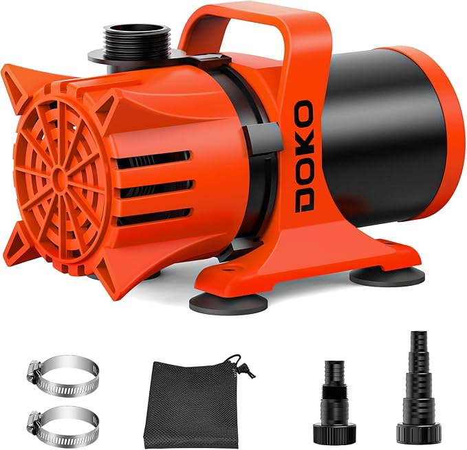 DOKO 2700GPH Submersible Water Pump, 180° Ajustable Pond Pump with 20FT Power Cord 120W Ultra Quiet Aquarium Pump for Pond, Fountain, Waterfall, Fish Tank, Hydroponic, Statuary, Orange Black