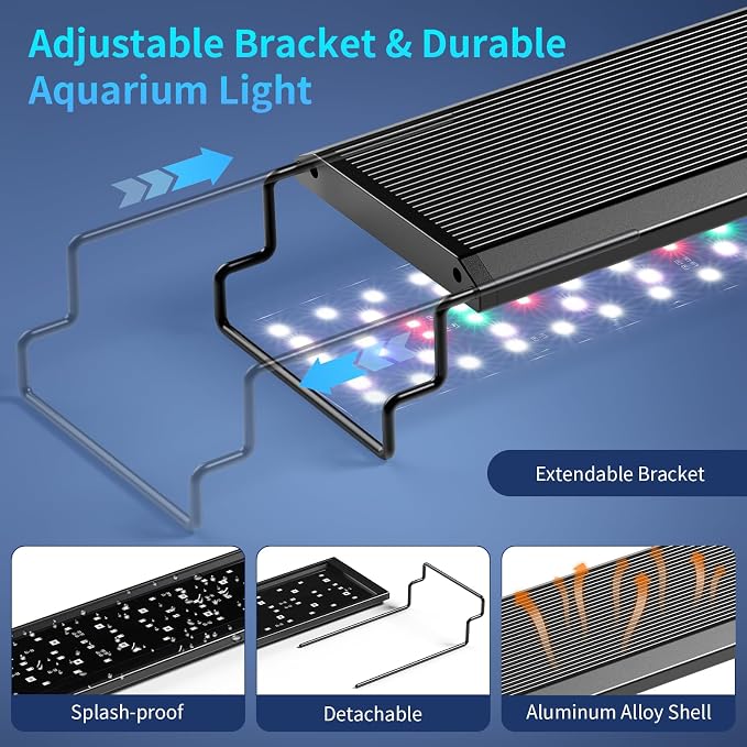 hygger Aquarium Light, 60W Full Spectrum Fish Tank LED Light, 24 H Remote Control Adjustable Timer, Brightness and Color, Extendable Bracket, Power-Off Memory Plant Growth Lamp, Fits 48-52 Inch Tank