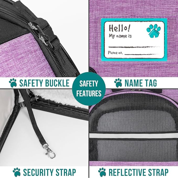 PetAmi Expandable Dog Backpack Carrier for Cats & Pets, Breathable Cat Carrier Backpack with Top Window & Multi-Entry, Ventilated Foldable Travel Carrier for Small Medium Pets up to 18 lbs, Purple