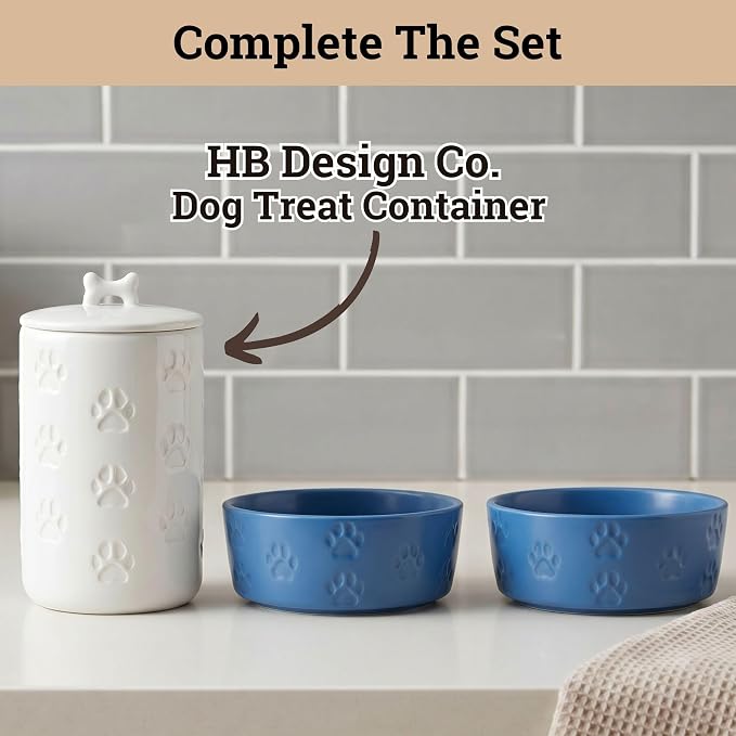 Ceramic Dog Bowl Set of 2 with Anti-Skid Base - 6.5" Wide x 2.5" Tall Ceramic Dog Bowls Medium Sized Dogs - 3.8 Cup Capacity Food and Water Bowls for Dogs - Rubber Bottom Pet Bowl Set of 2 Medium Size