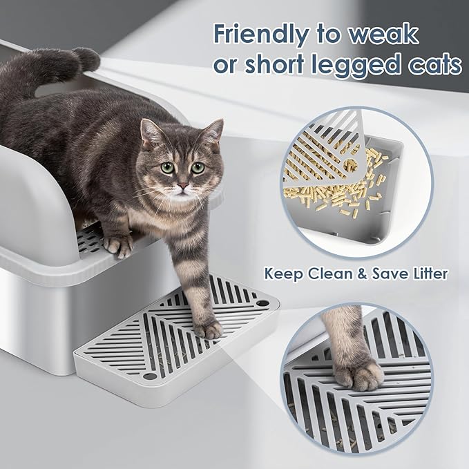Suzzipaws 8" Deep Stainless Steel Cat Litter Box with Lid Extra Large Litter Box for Big Cats XL Metal Litter Box Pan with High Wall Sides Enclosure, Non-Sticky, Anti-Leakage, Easy Cleaning