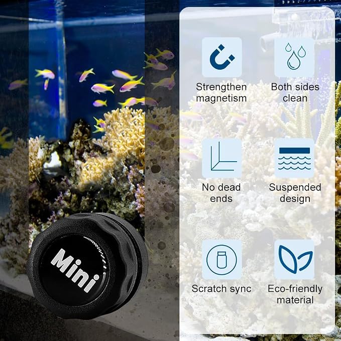 MiOYOOW Aquarium Magnetic Cleaner, Mini Fish Tank Clean Brush Super Magnet Algae Scrubber for Glass Thickness Up to 10mm