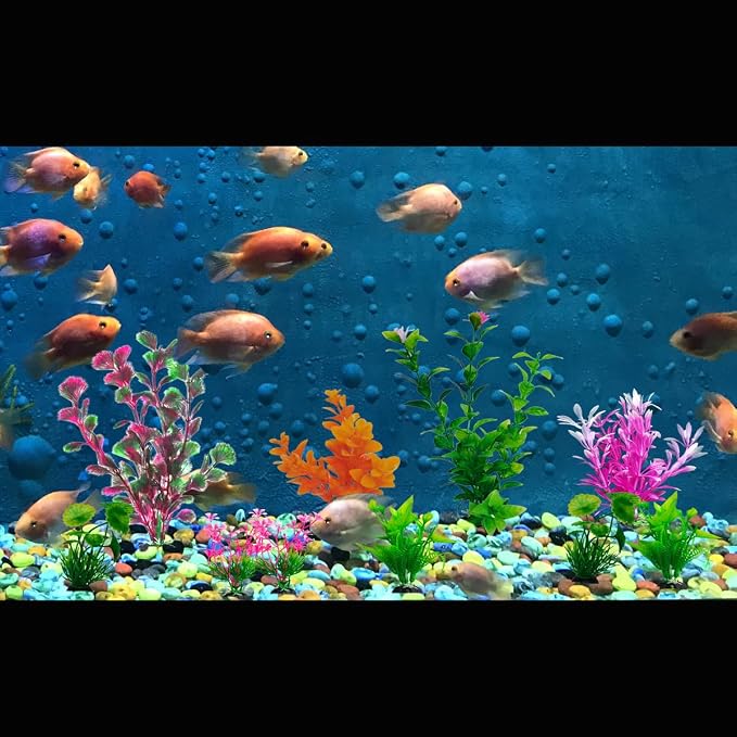 11 PCS Premium Fish Tank Accessories or Fish Tank Decorations,a Variety of Sizes and Styles of Aquarium Plants,Colorful Plastic Plants