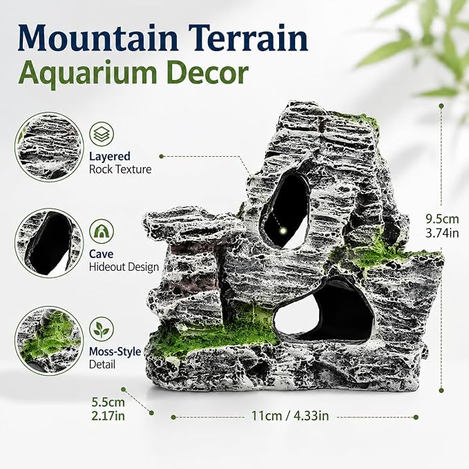 Artificial Moss Rock Cave Aquarium Decor, Fish Tank Hideout, Mountain Terrain Ornament