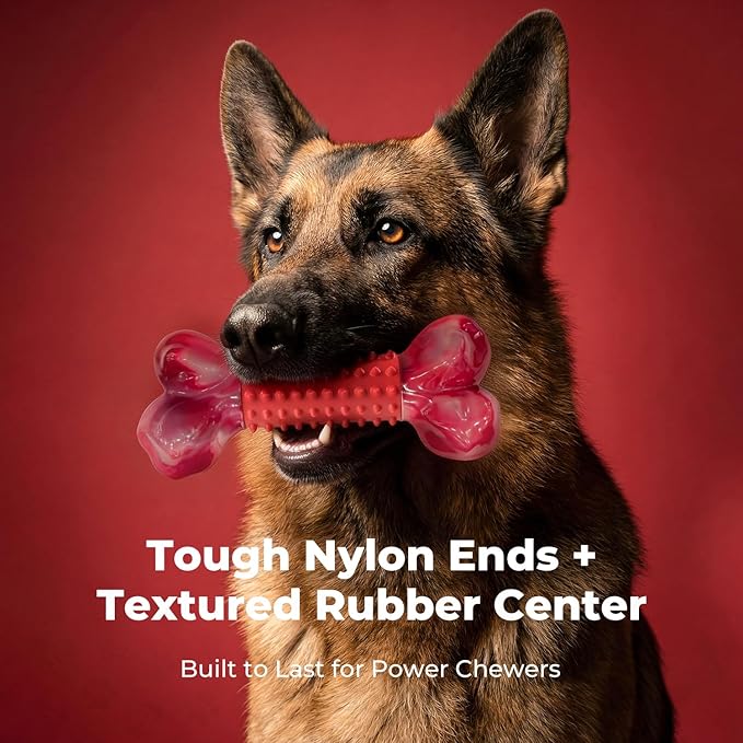 Apasiri Tough Dog Toys for Aggressive Chewers: Beef Flavored Long Lasting Dog Bones for Large Dogs, Indestructible Dog Chew Toys to Keep Them Busy, Large Dog Toys for Medium & Large Breed, Red