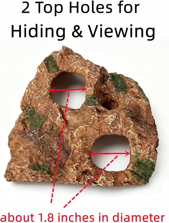 Large Resin Aquarium Cave Hideout, Fish Tank Rock Decor with 2 Top Viewing Holes and Side Viewing Window, Shelter for Betta, Shrimp and Small Fish, 8.3 x 7.5 x 3.5 in