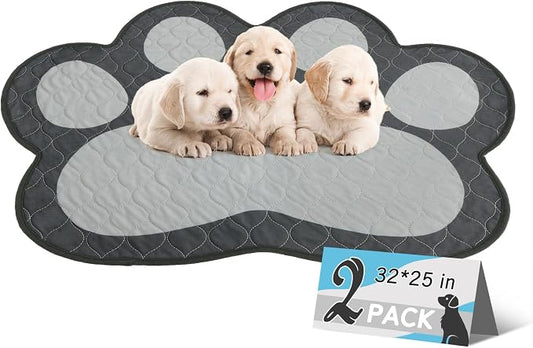 Washable Pee Pads for Dogs - 32”x25” 2PCS,Cute Paw Shape Whelping Pad for Puppy Training,Playpen Crate Bed Floor Protector, Reusable Dog Potty Pads Non-Slip,Super Absorbent & Odor Controlling