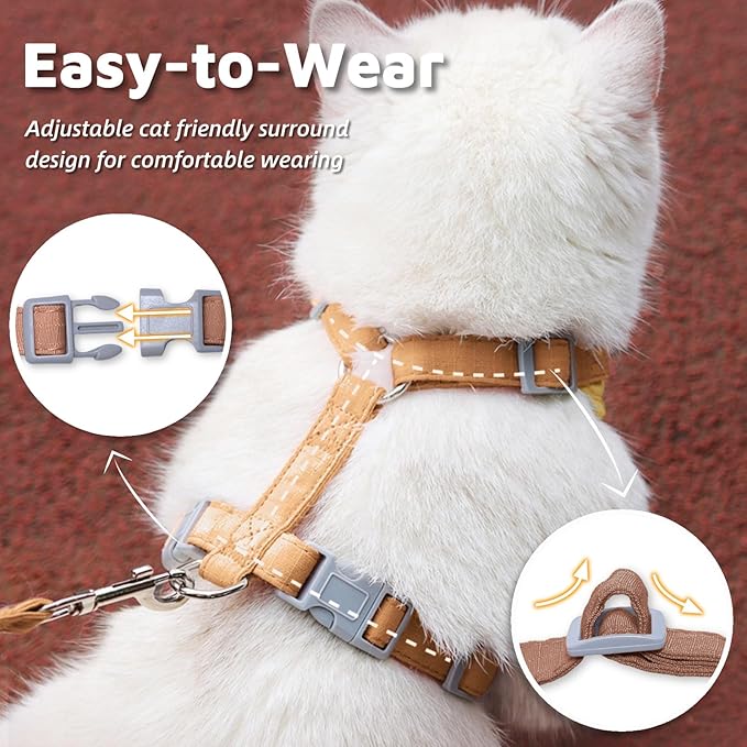 Escape-Proof Cat Harness and Leash Set - Adjustable and Comfortable - Ideal for Walking Cat Outdoors - Fits Small Dogs, Kittens, Medium, and Large Cats (Beige, S)