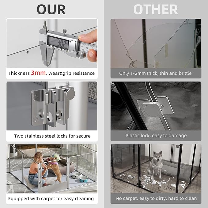 BingoPaw Clear Dog Playpen Fence : Indoor Pet Whelping Box Pen with Waterproof whelping pad - Small Animal Acrylic Exercise Kennel with Metal Frame for Puppy Rabbits Kitten Guinea Pig